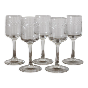 5 verres pied digestif - feuilles