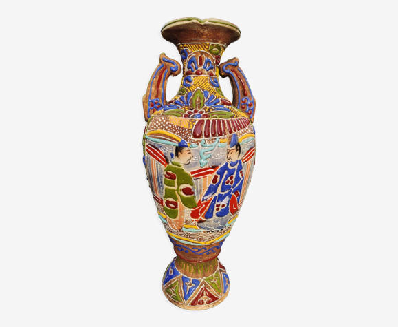 Old Satsuma Moriage vase, in glazed ceramic. Samurai & floral motifs |  Selency