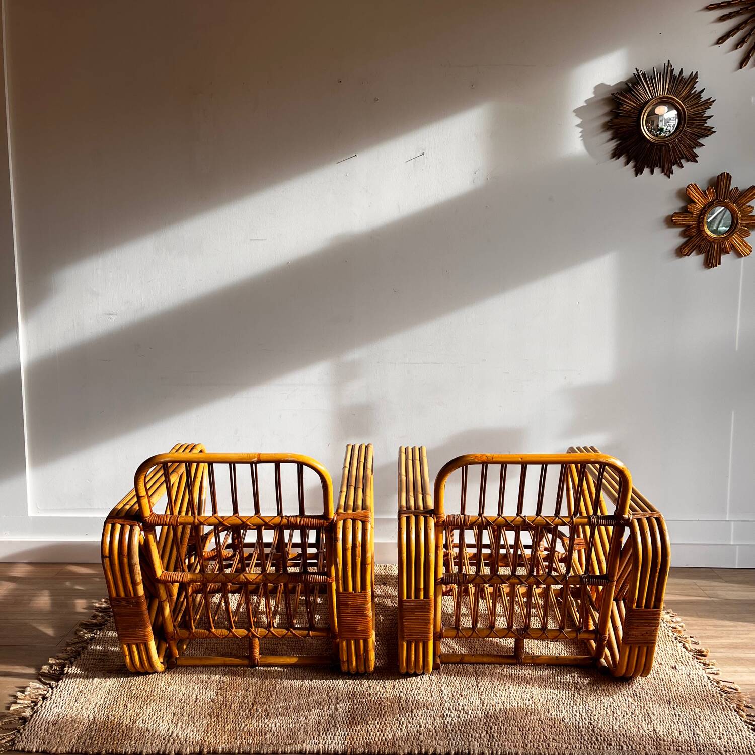 Bamboo rattan fauteuil Lounge chairs Paul Frankl style