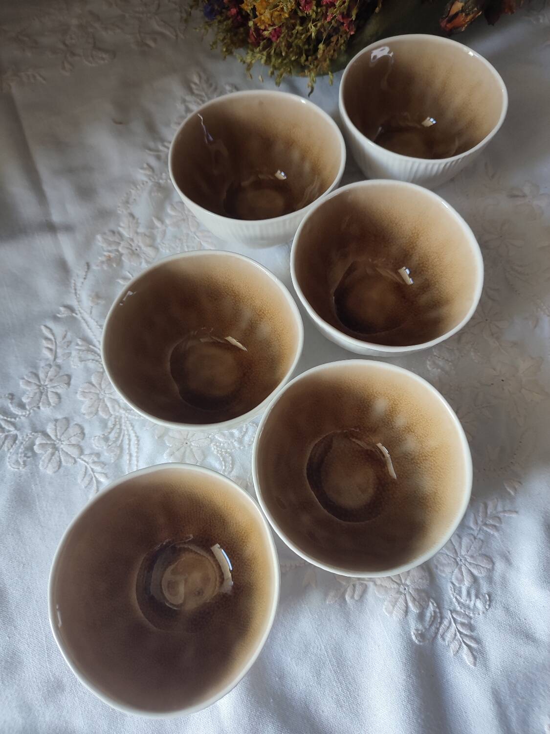 Set of 6 fungus-style glazed ceramic glasses