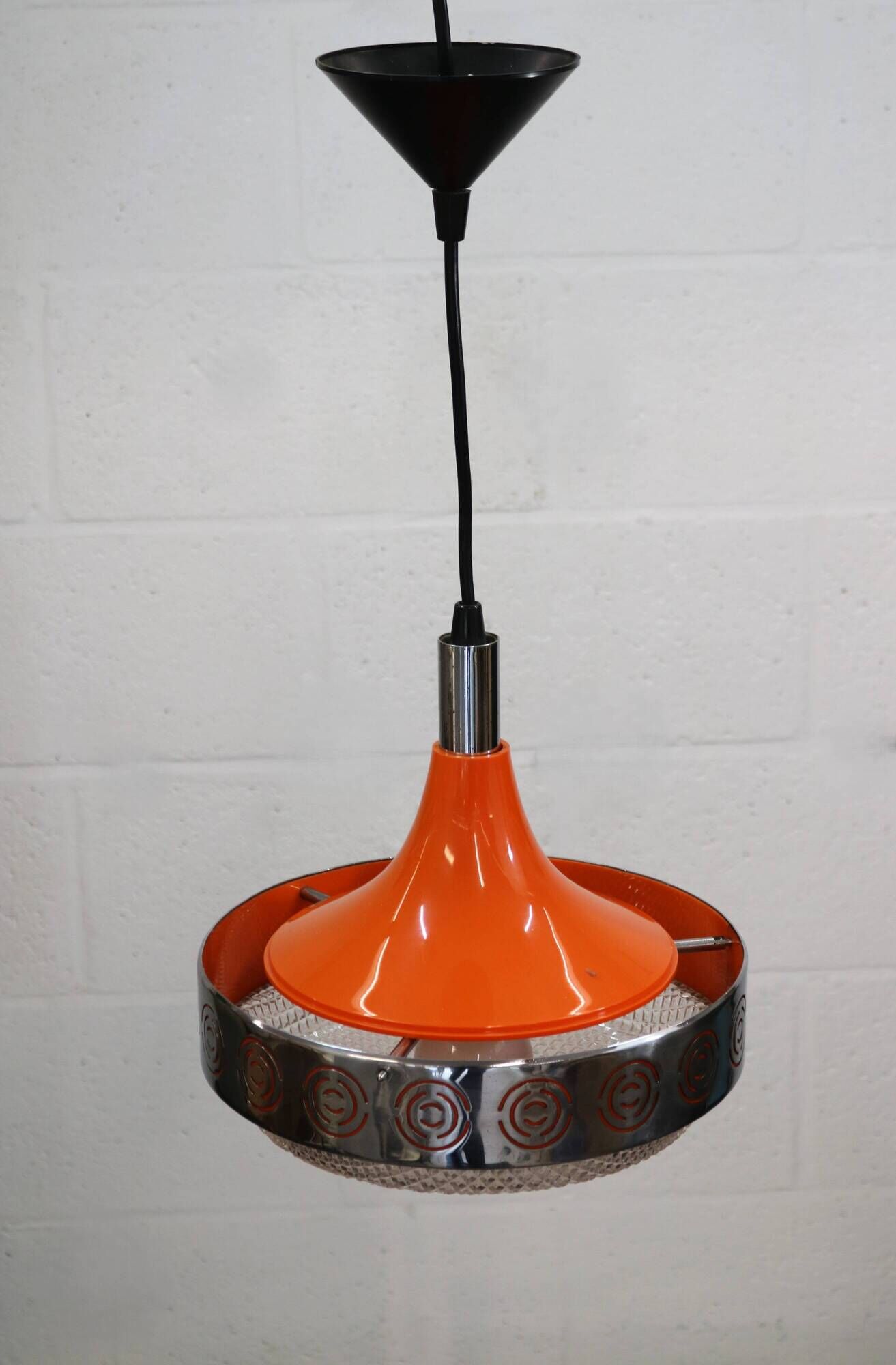 Vintage Chrome & Orange Pendant Lamp - 1970s Massive Belgium Lighting
