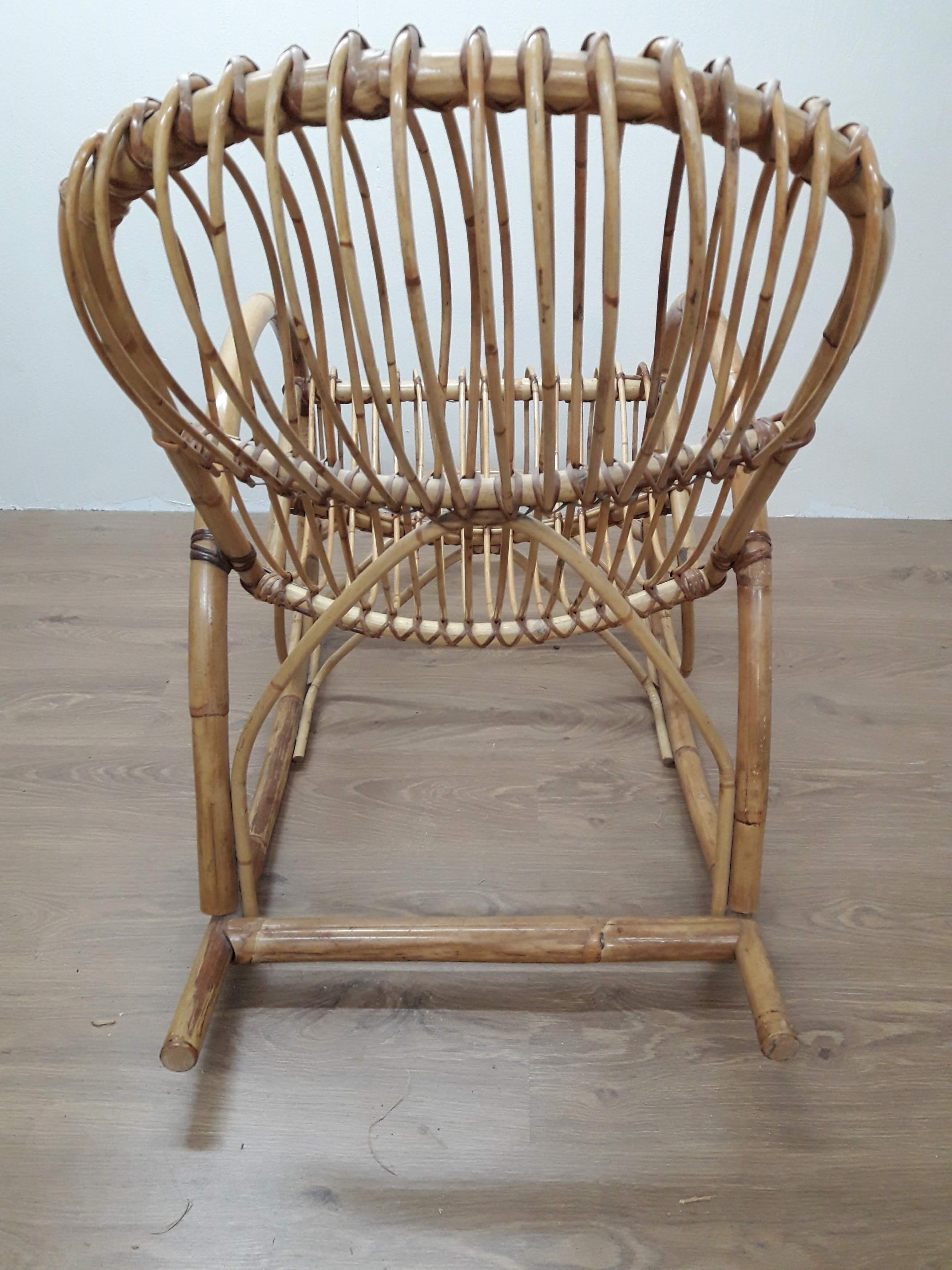 Rotin and bamboo rocking-chair