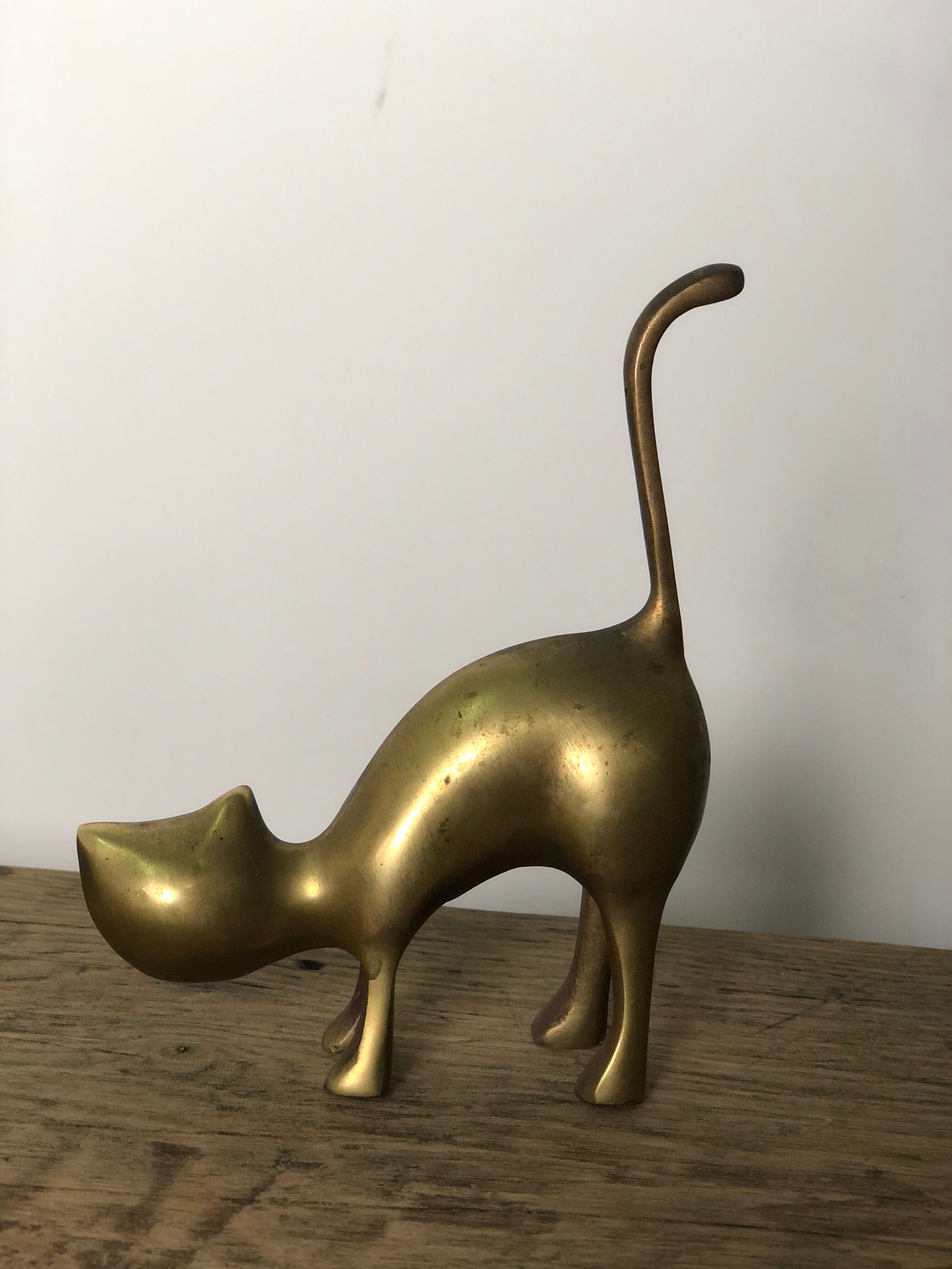 Animaux "le chat et le chevreuil" en laiton doré vintage 60