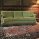Canapé/fauteuil trois places vintage vert olive à franges