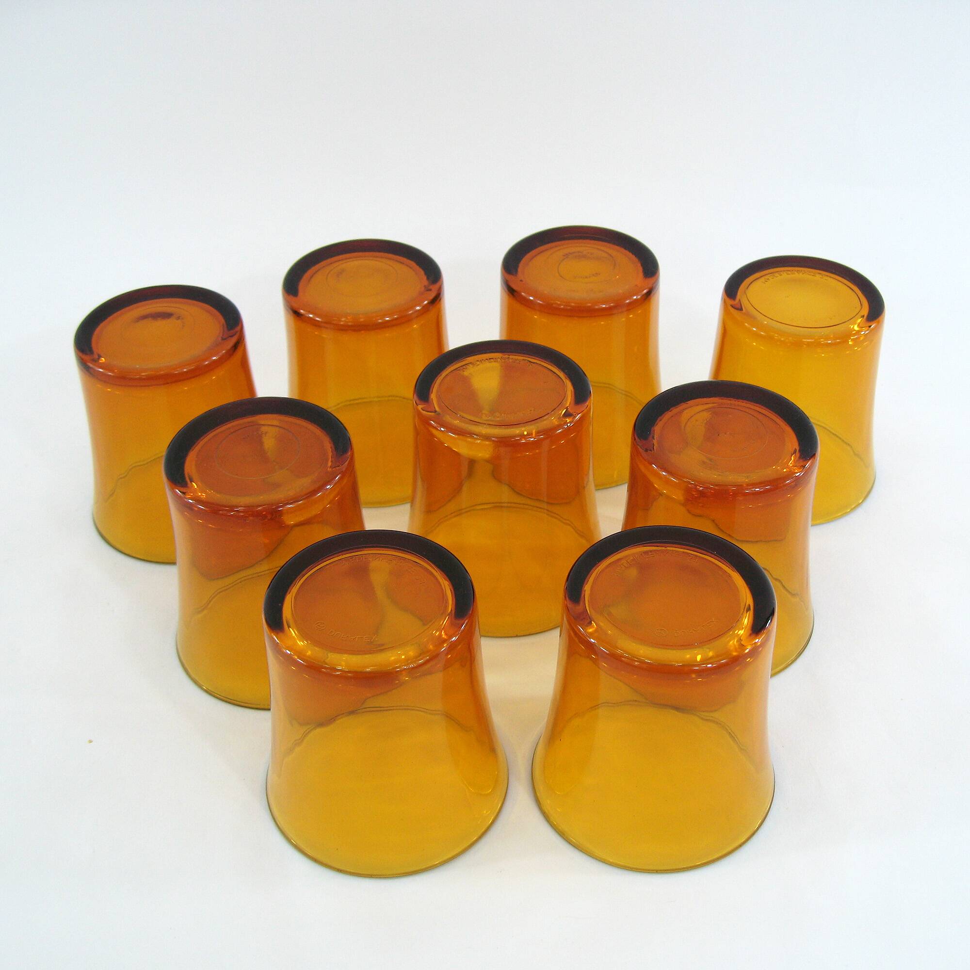 9 Amber Yellow Tempered Glass Cups - Duralex France - Vintage 70s
