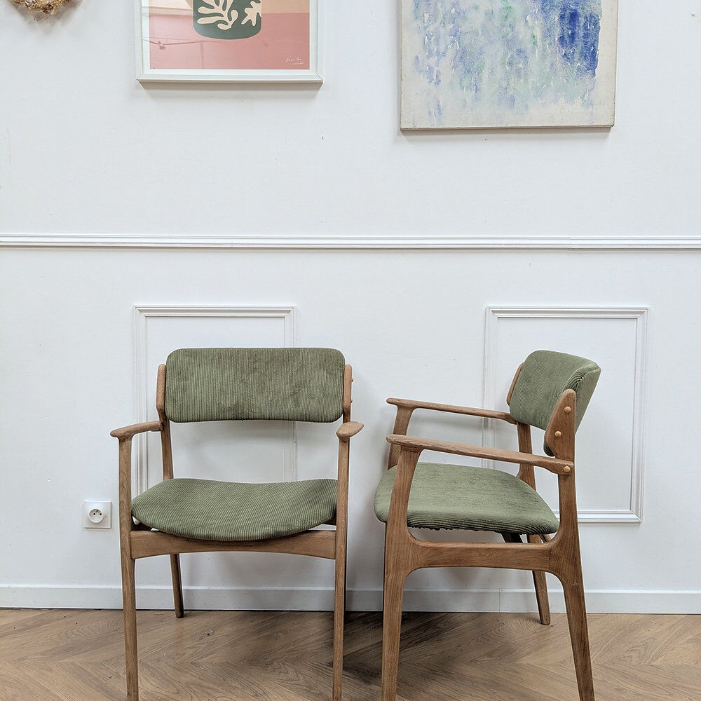 Vintage Erik Buch chair pair - oak & velvet