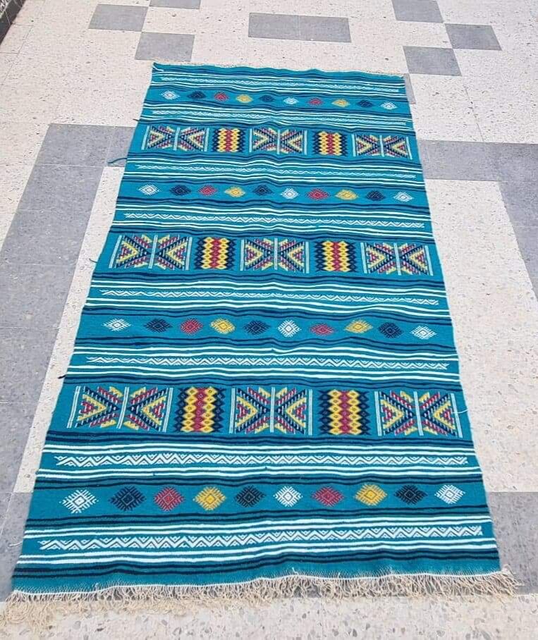 Traditional handmade multicolored blue carpet 210x110cm