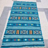 Tapis bleu multicolore fait main traditionnel 210x110cm