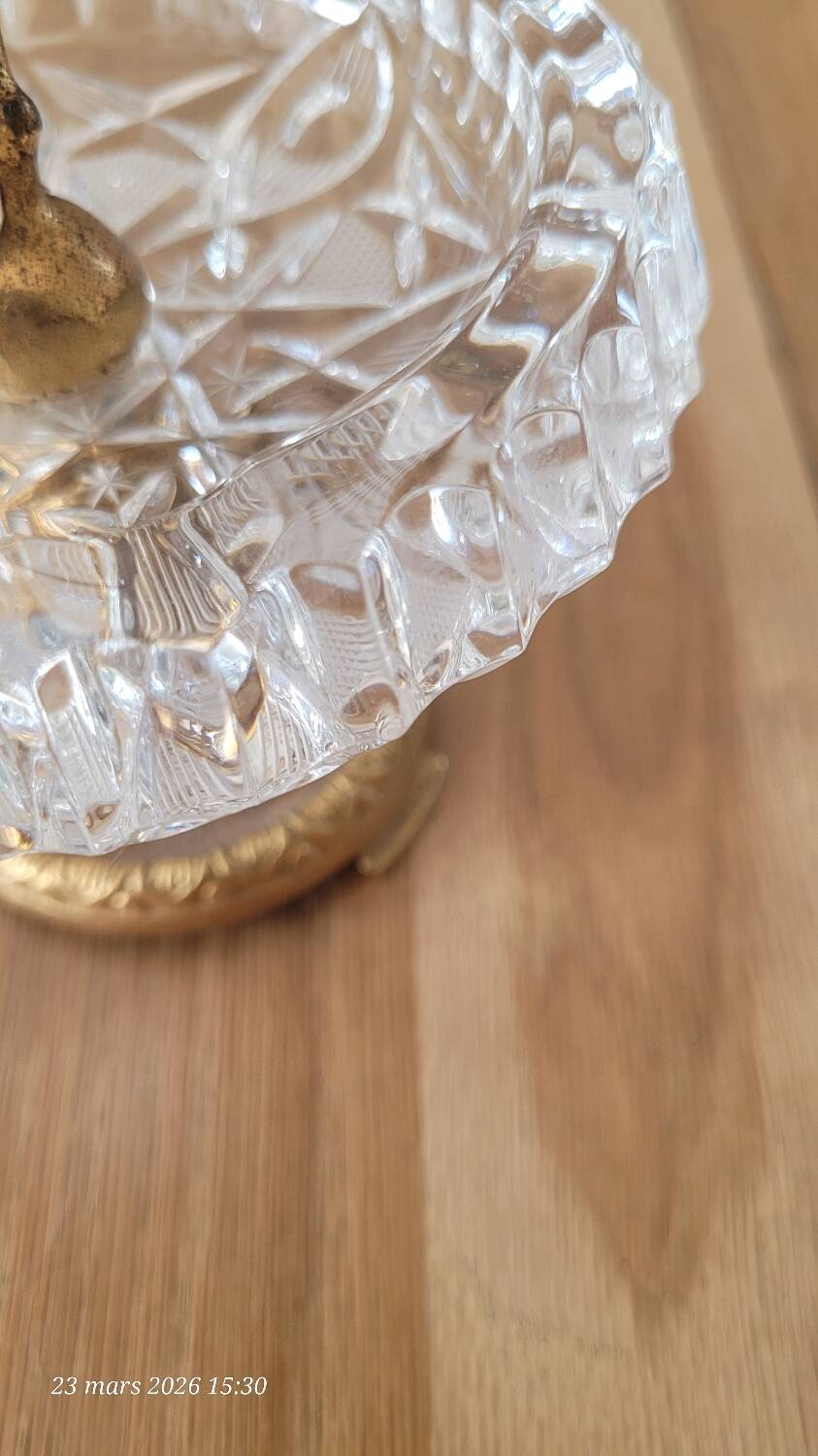 Tray / ashtray on a stand with cherub (glass and gilded metal)