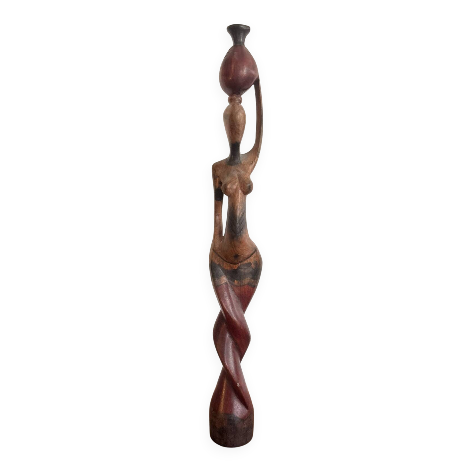 Sculpture Water Carrier Carved Exotic African Wood Curio Art Makonde