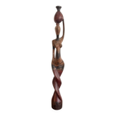 Sculpture Porteur Eau Bois Sculpté Exotique Africain Curio Art Makonde