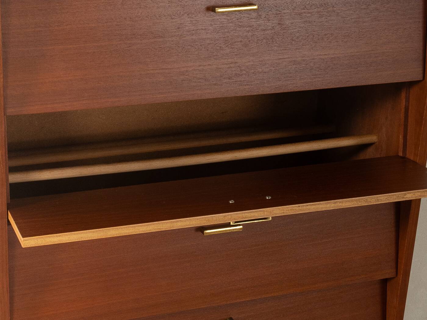 Classic shoe cabinet from the 1960s with brass handles