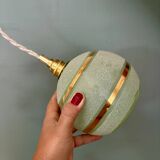 Vintage globe pendant light in green and gold granite glass