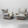 Pair of vintage armchairs in grey leather and wood, 1950s modernism