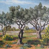 HSP Landscape painting with "Olive trees and broom" by Raymond Goubert + frame