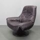 Italian dark purple leather swivel lounge chair, 1980s