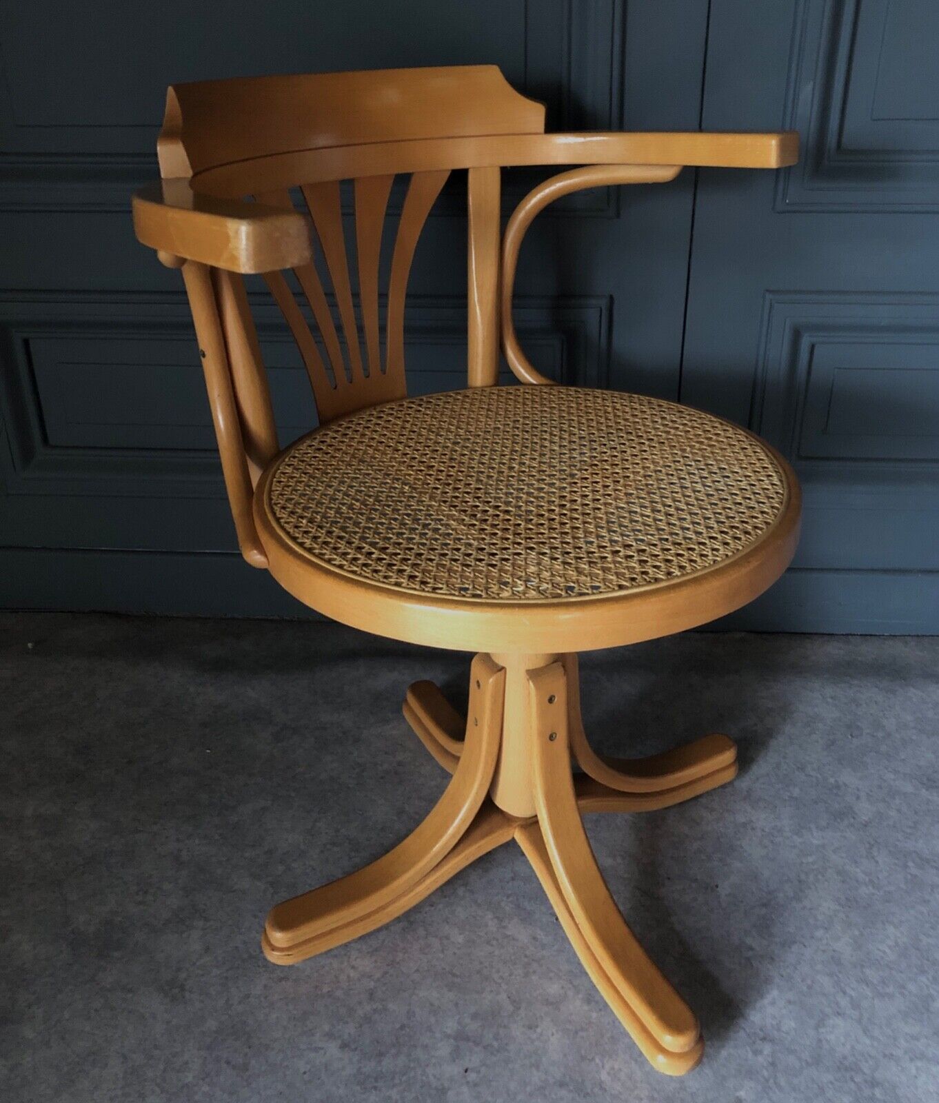 Armchair american turning desk wood hanger chene clair 1960 cannage