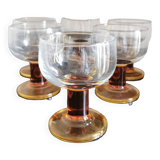 Set of 6 amber stemmed glasses