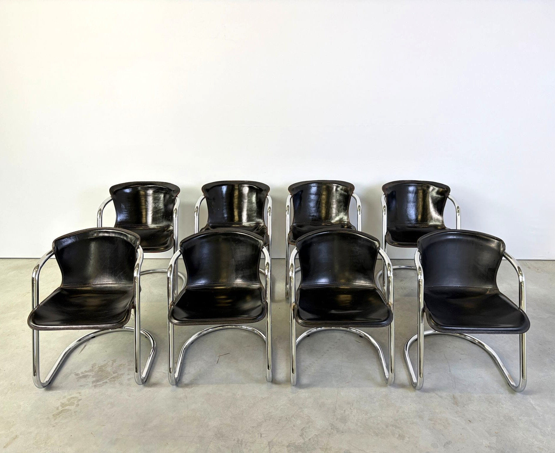 Vintage dining chairs by Willy Rizzo for Cidue set of 8, 1970s