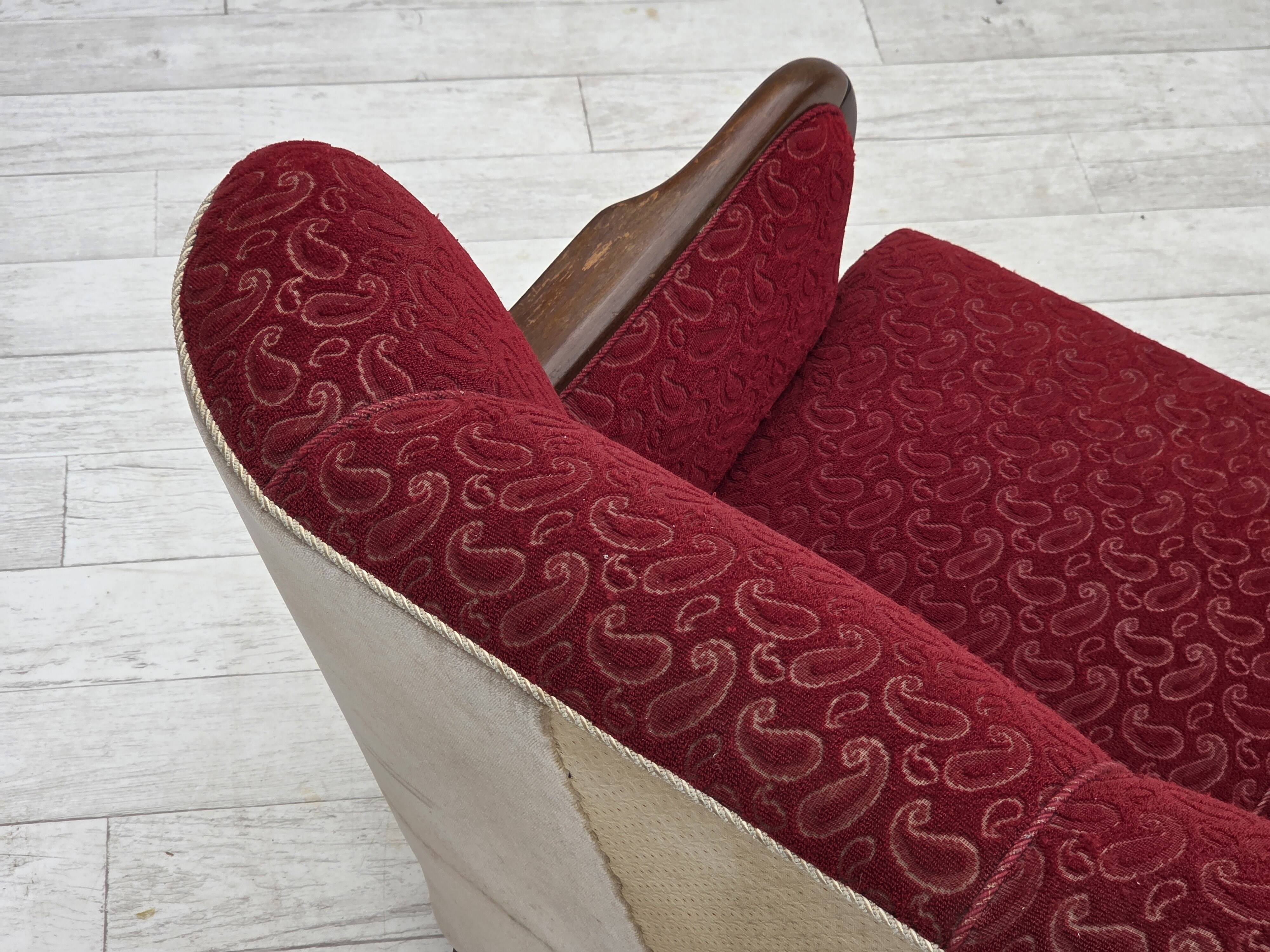 1950s, Danish 3-seater sofa, original red/beige furniture wool.