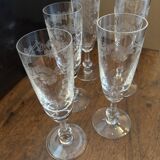 5 crystal champagne flutes from Saint-Louis – antique floral engraved model