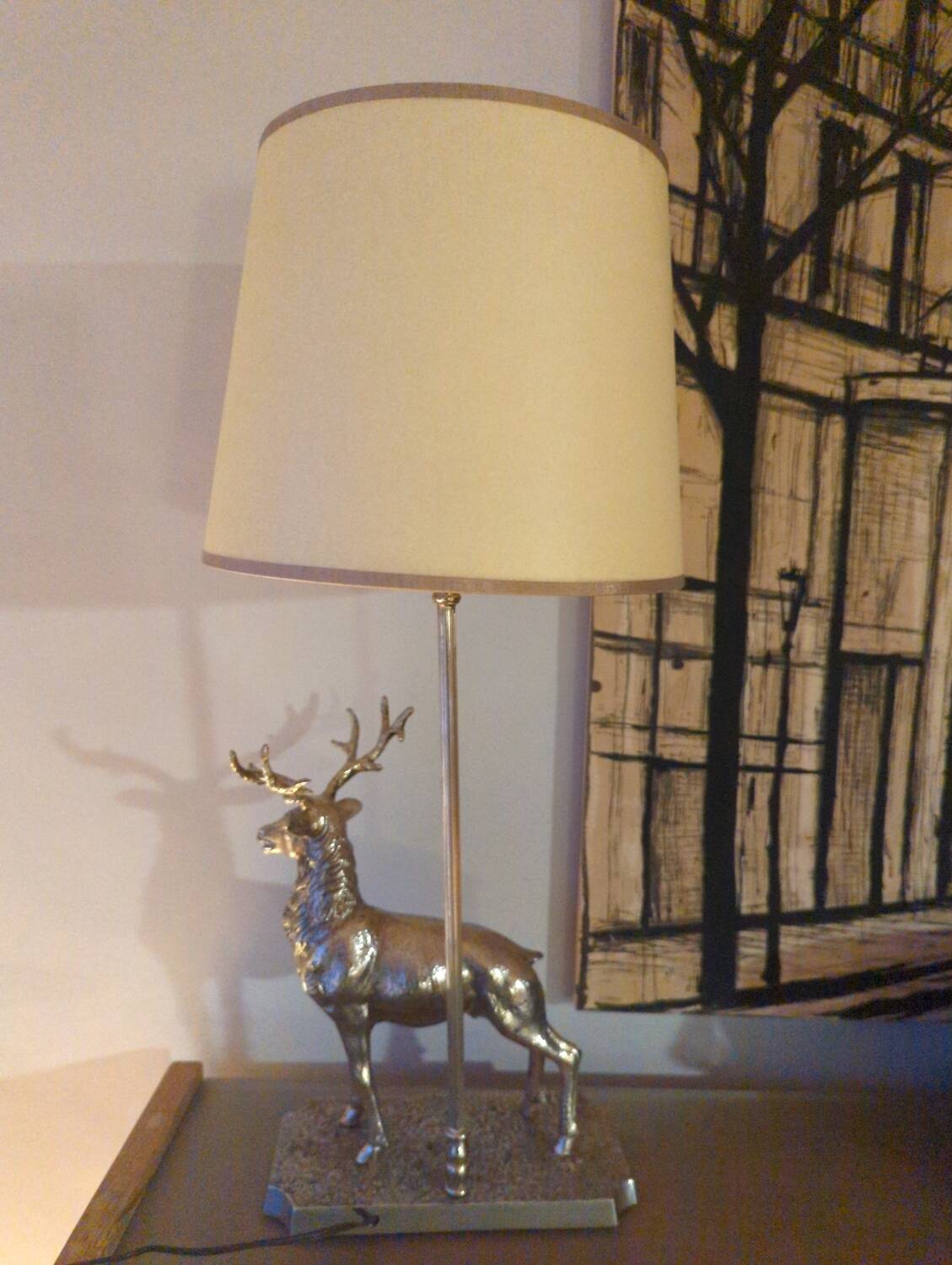 Vintage silvered bronze deer lamp