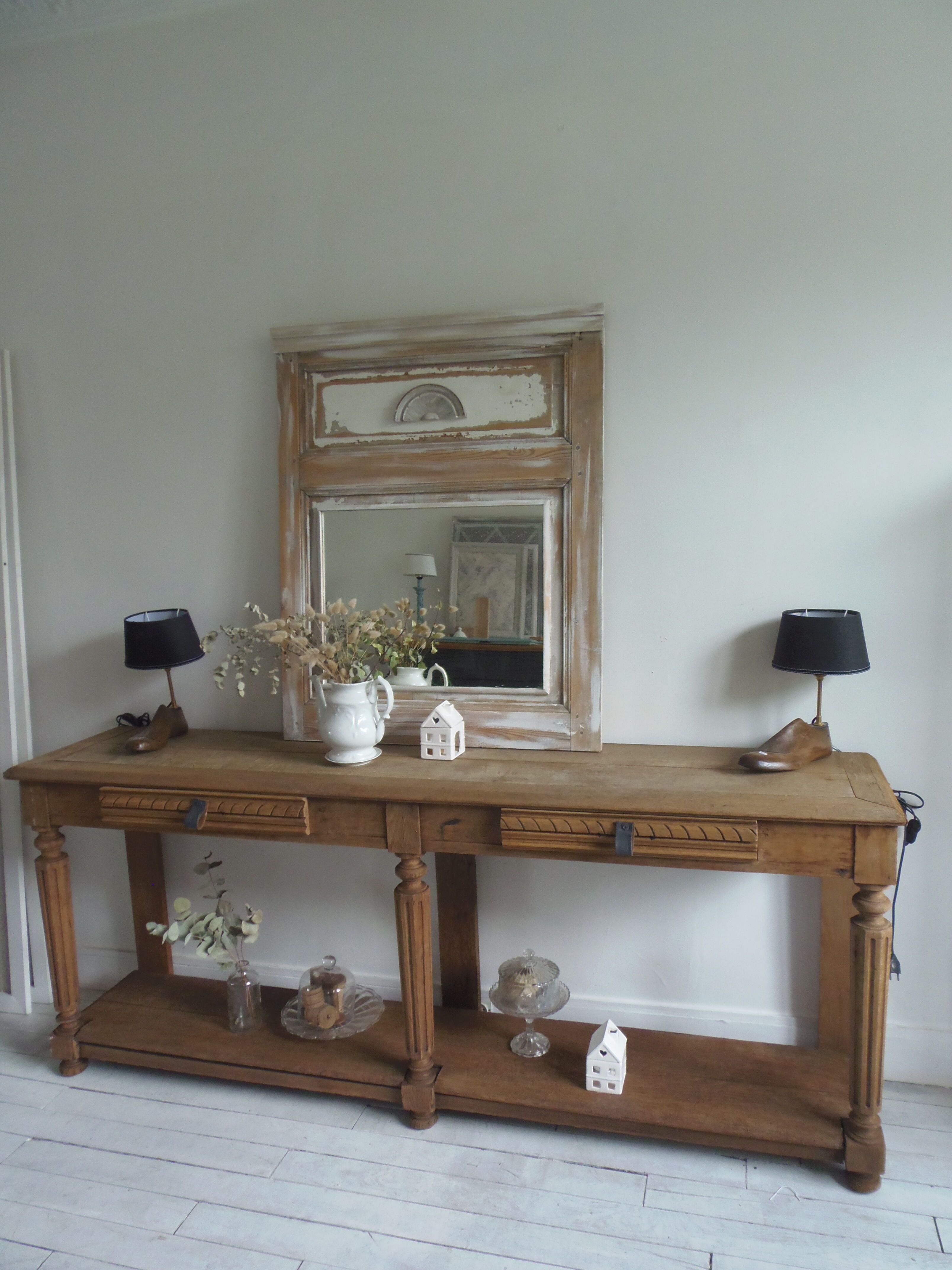 Old solid oak console waxed finish