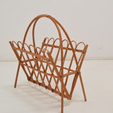 Vintage rattan and bamboo magazine holder,czechoslovakia,1970's.