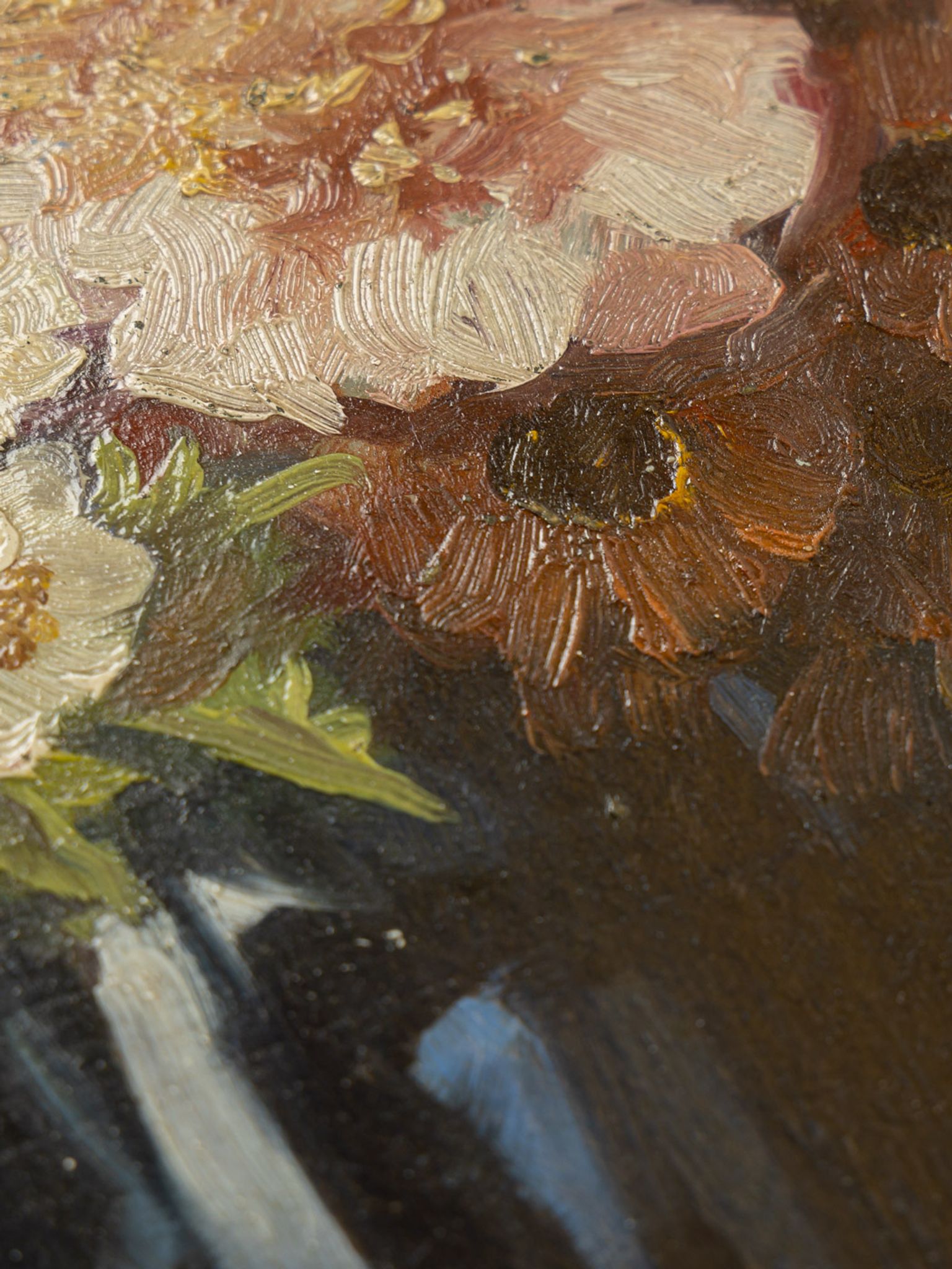 Bouquet de fleurs , Huile sur assiettes , 55 x 66 cm