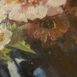 Bouquet de fleurs , Huile sur assiettes , 55 x 66 cm