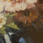 Bouquet de fleurs , Huile sur assiettes , 55 x 66 cm