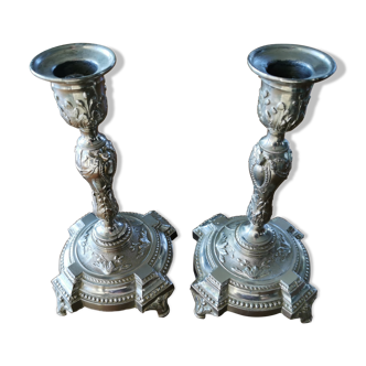 Pair of old metal candlesticks