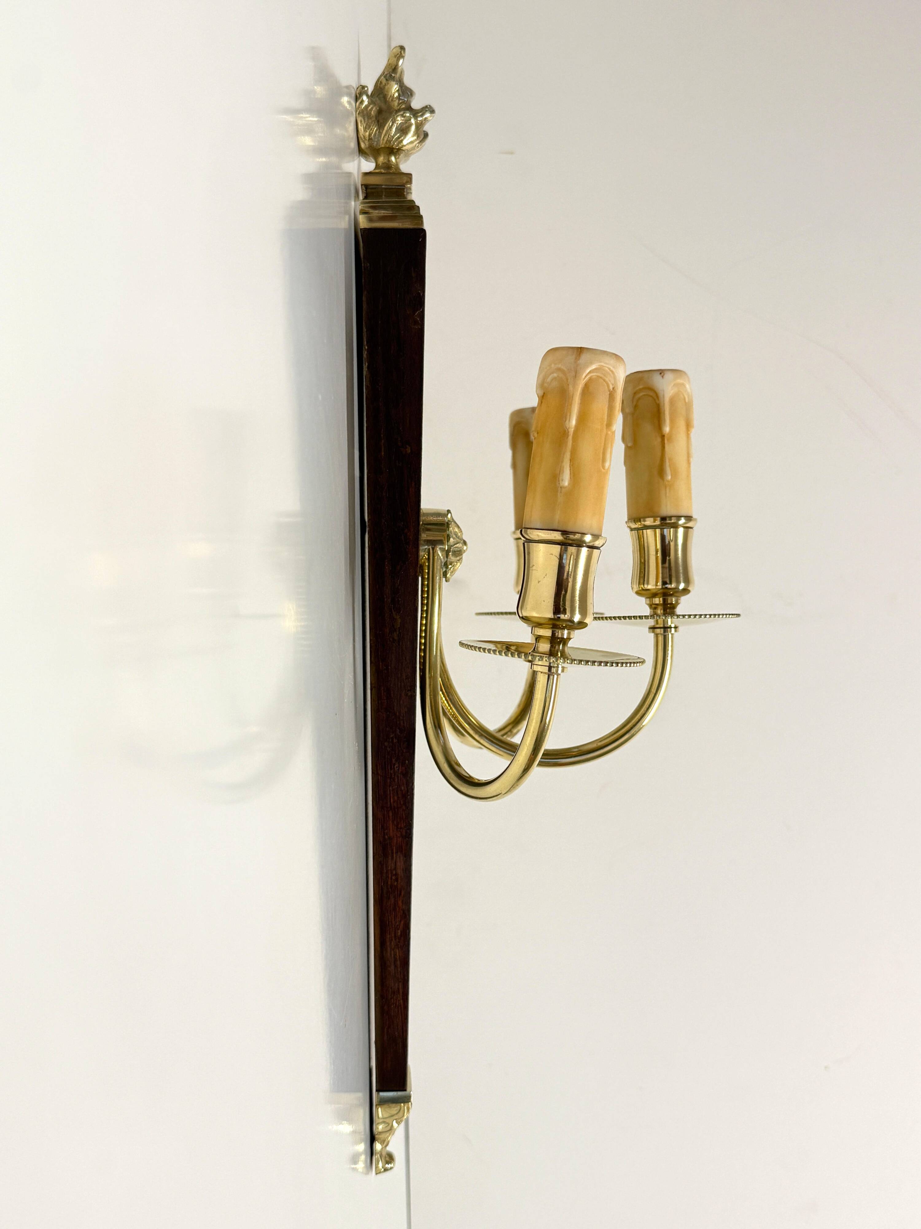 Antique Pair of 3-Light Wall Lights - Gilt Bronze and Mahogany - Neoclassical - 40's