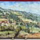 View of a countryside village, oil on hardboard.