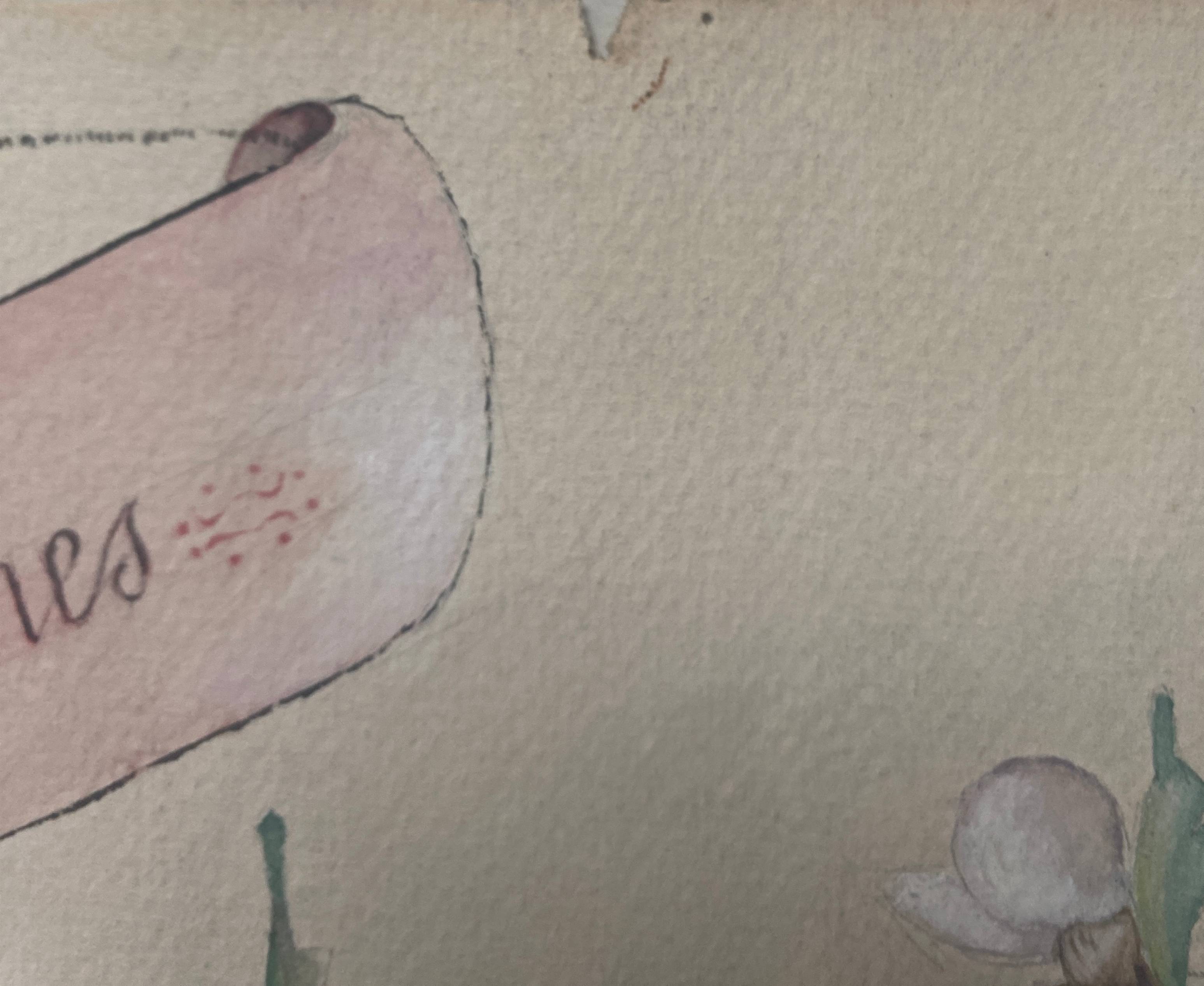 Watercolor painting "Bouquet of Eglantines" signed around 1900 on Vidalon paper