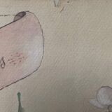 Watercolor painting "Bouquet of Eglantines" signed around 1900 on Vidalon paper