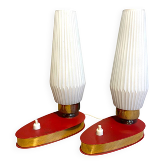 2 lampes de chevet vintage Space Age scandinave Mid Century verre dépoli &