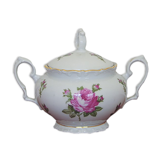 Sucrier en porcelaine avec des fleurs roses