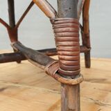 Fauteuil enfant 1890 châtaigner, rotin et velours damassé