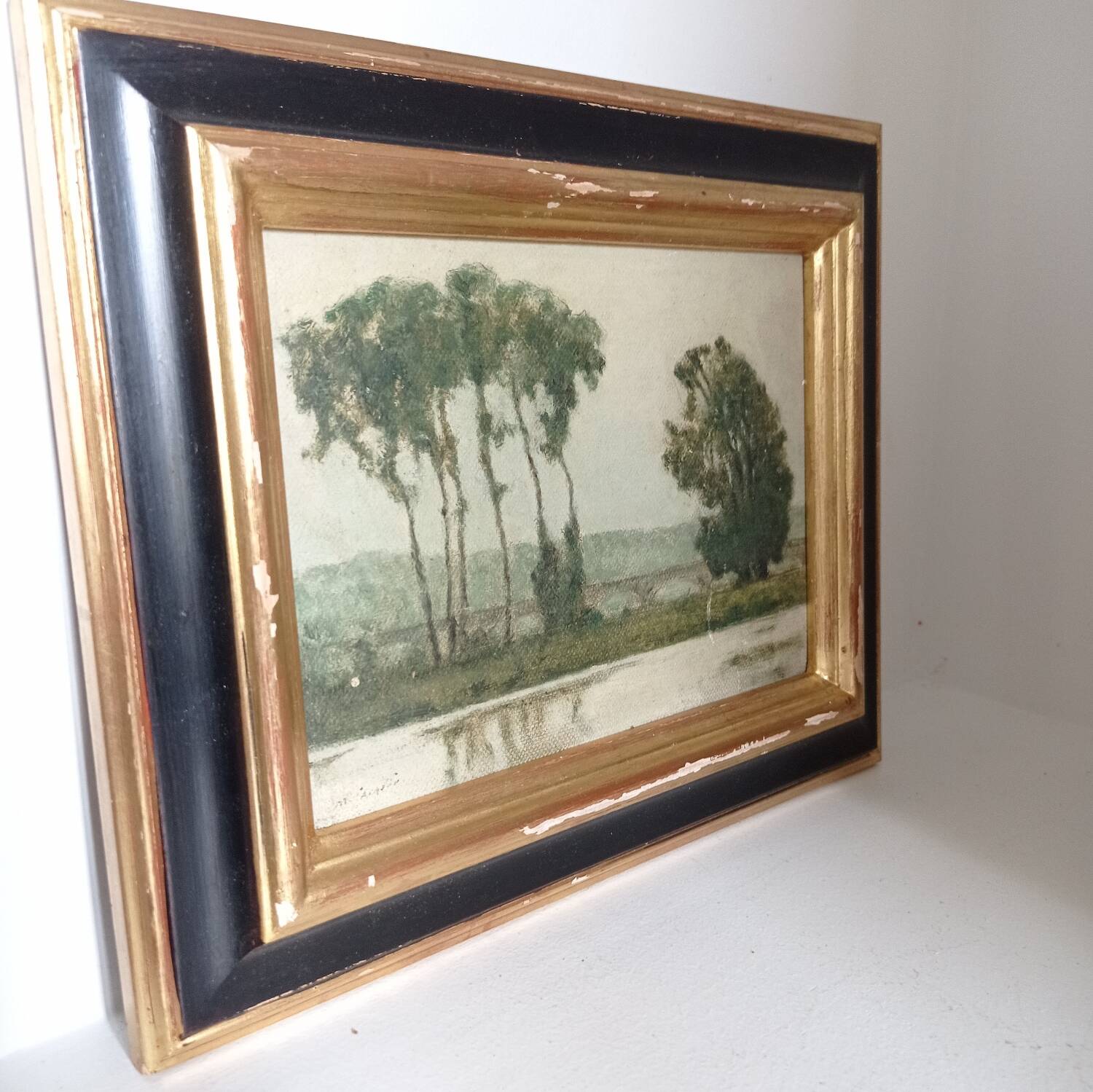 Signed lake landscape painting