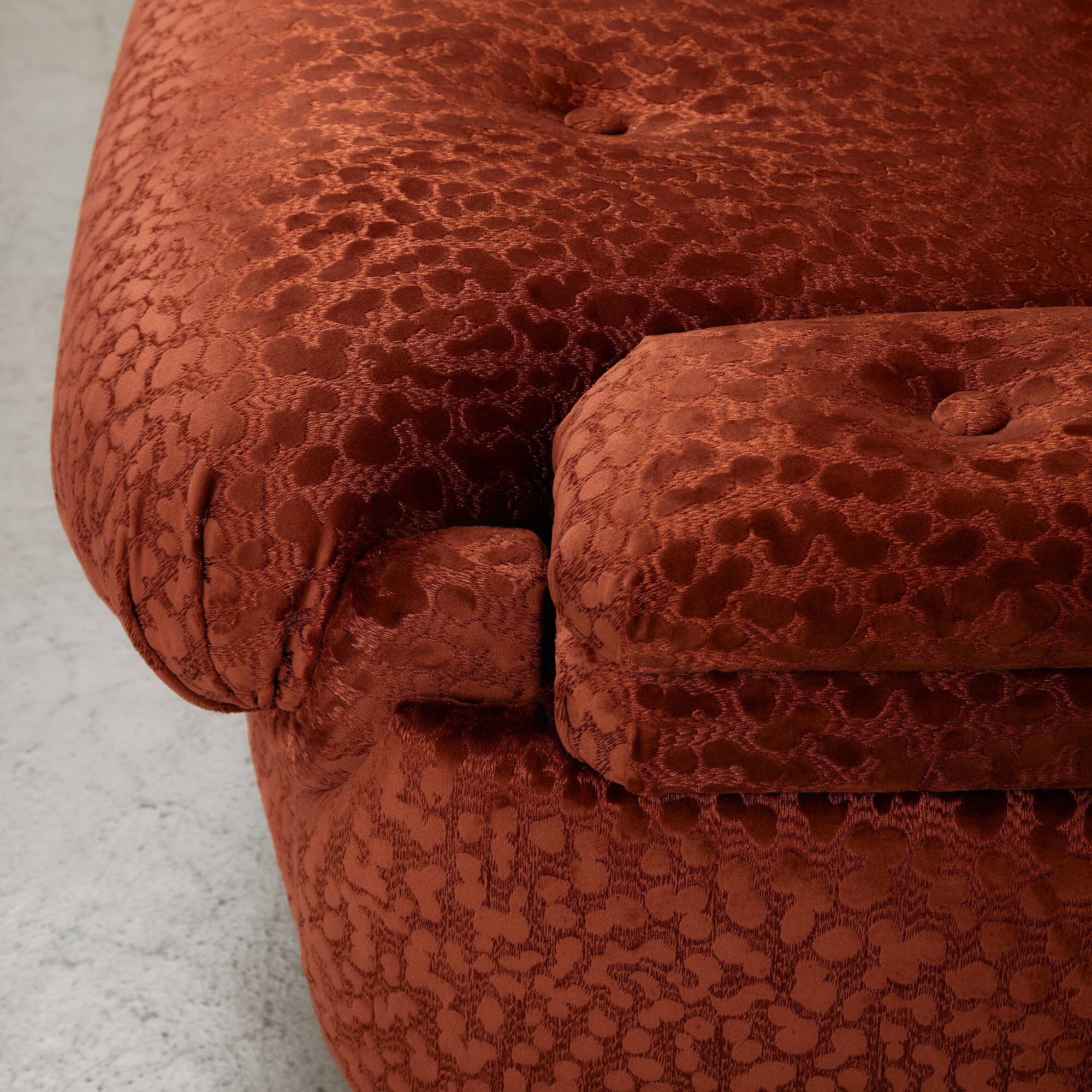 Velvet Armchair with Rounded Wooden Legs, 1970s