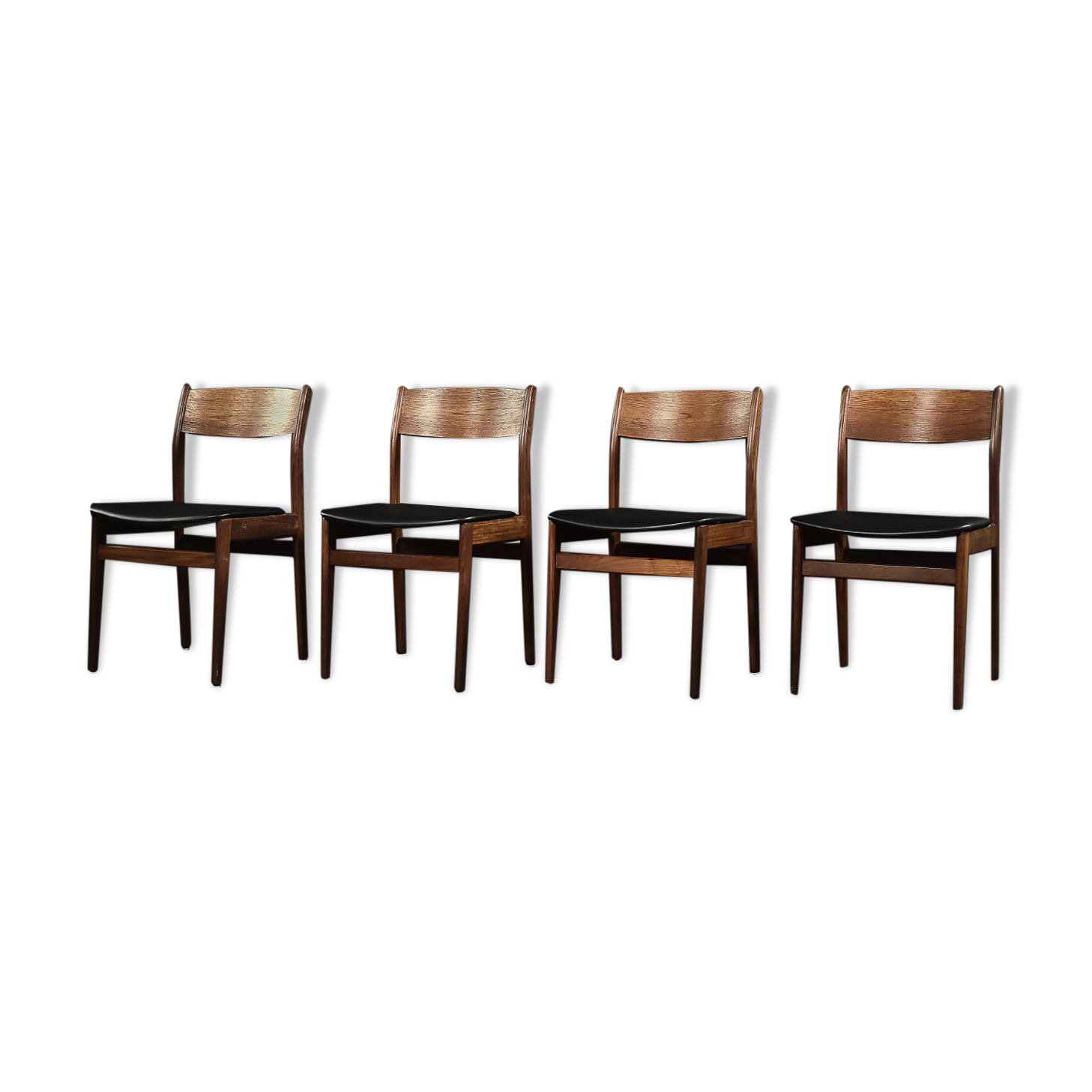 Vintage Mid-Century Modern Scandinavian Teak & Vinyl Dining Chairs, 1960s, Set of 4