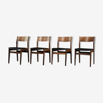 Vintage Mid-Century Modern Scandinavian Teak & Vinyl Dining Chairs, 1960s, Set of 4