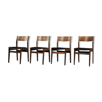 Vintage Mid-Century Modern Scandinavian Teak & Vinyl Dining Chairs, 1960s, Set of 4