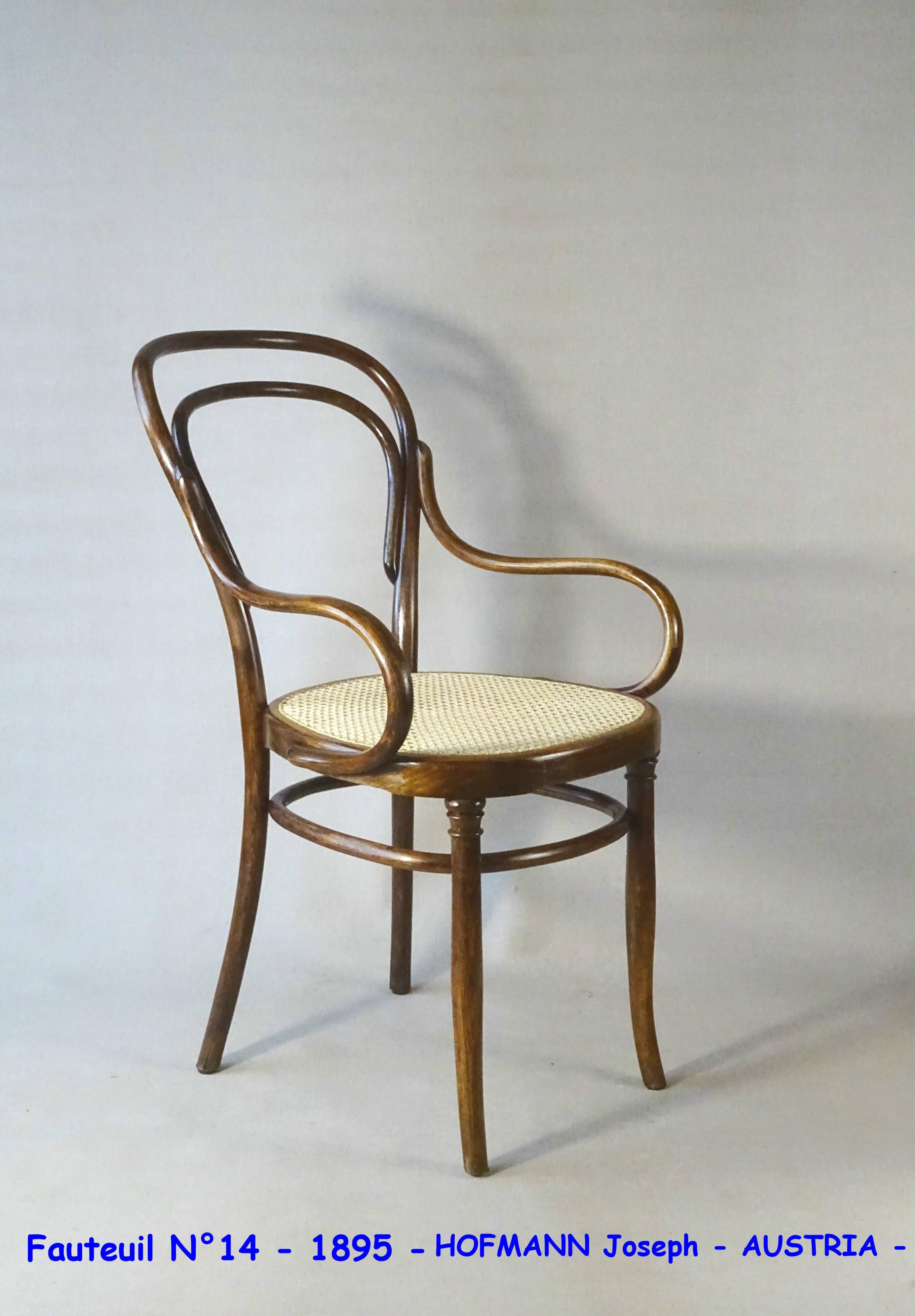 Cane bistro armchair N°14, by Hofmann 1895, Art Nouveau.