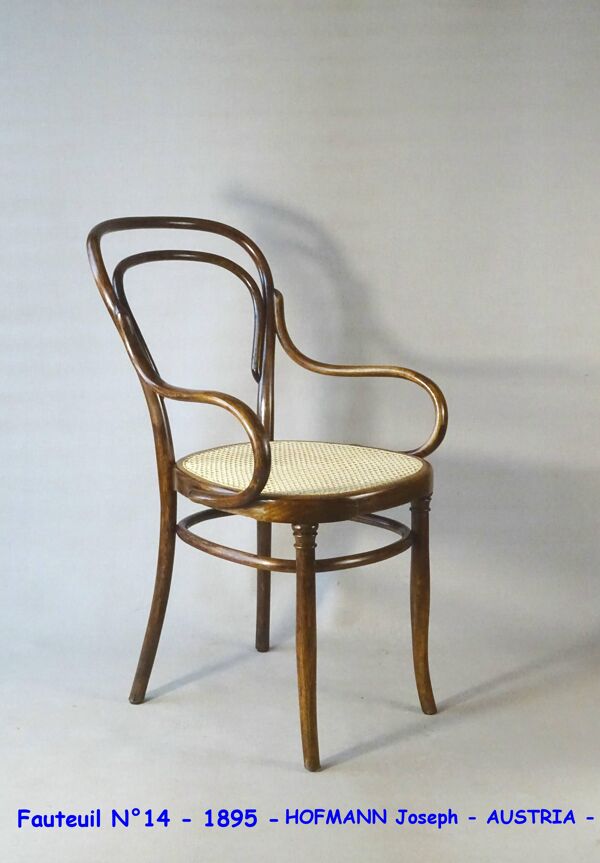 Fauteuil bistrot canné N°14 , par Hofmann 1895, Art nouveau .