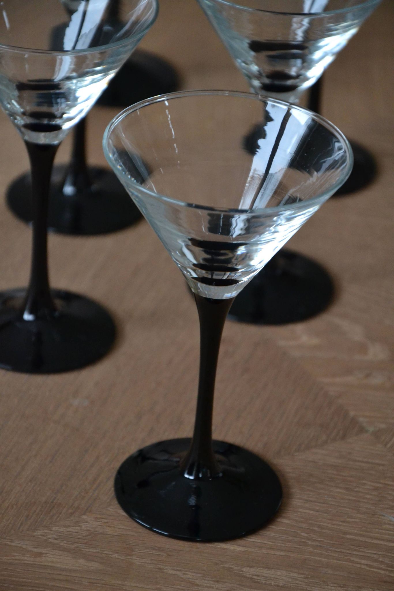 8 Vintage Black Stemmed Cocktail/Martini Glasses