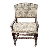 Louis XIII style armchair with twisted backrest and legs.