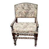 Fauteuil de style Louis XIII à dossiers et pieds torsadés