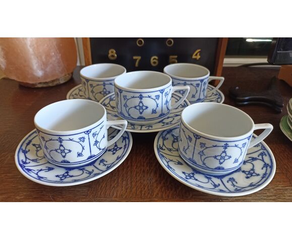 5 tasses à café Eisenberg Jaeger en porcelaine bleu de Saxe